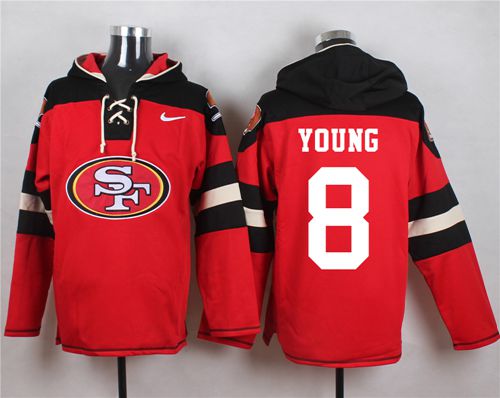 Nike 49ers #8 Steve Young Red Player Pullover NFL Hoodie - Click Image to Close